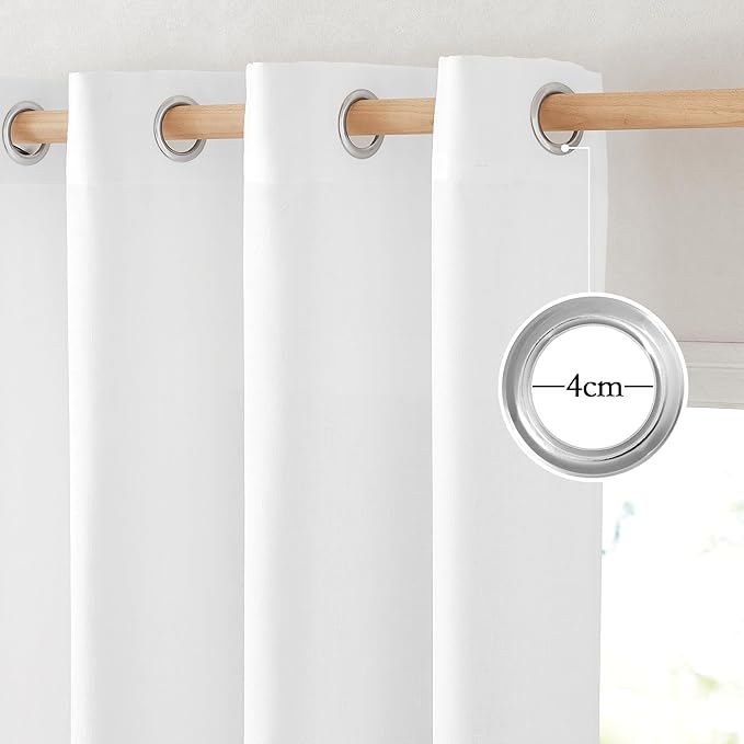 NICETOWN White Linen Curtains 108 inches Long for Home Office, Grommet Privacy Added with Light Filtering Thick Flax Window Treatments for Bedroom/Living Room, Natural, W55 x L108, 2 Panels