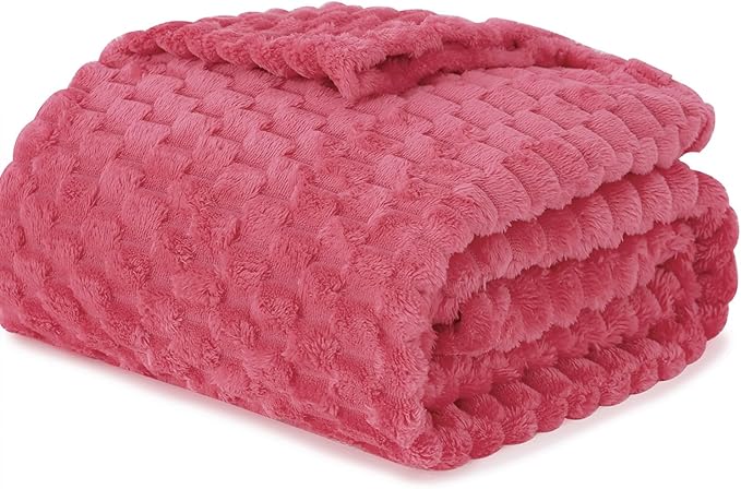 Rose Pink Throw Blanket 50"×60" inches Gifts for Mom Fuzzy 3D Jacquard Decorative Flannel Fleece Super Soft Plush Cozy Blanket for Couch Sofa Chair Lightweight