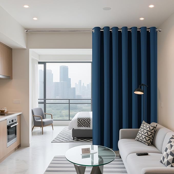 Joydeco Blackout Patio Sliding Door Curtains 96 Inches Long, Grommet Privacy Room Divider Curtains, Extra Wide Thermal Blackout Drapes for Bedroom Living Room (Navy Blue, 60Wx96L, 1 Panel)