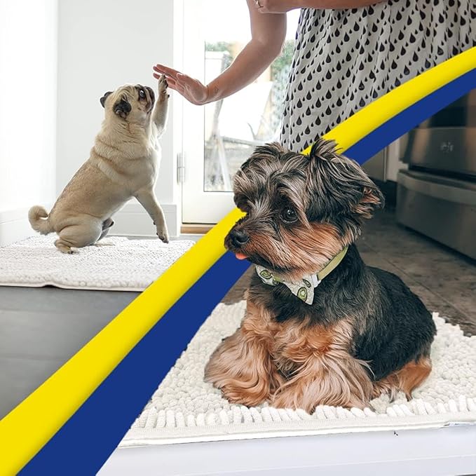 Muddy Mat® | Super Absorbent Door Mat Indoor, Microfiber Quick Dry Chenille Entryway Rug, Non-Slip Front Door Mat, Indoor Mats for Entryway, Machine Washable Pet Rug, White 24" x 96"
