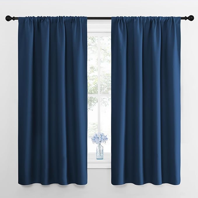 NICETOWN Blackout Curtains for Bedroom, Blackout Curtain Panels, Moroccan Blue, 1 Pair, 42 by 45-inch, Window Treatment Energy Saving Thermal Insulated Solid Rod Pocket Blackout Drapes/Draperies