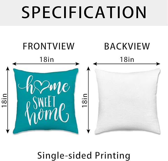 Hexagram Geometric Teal Pillow Covers 18x18 Set of 4, Decorative Outdoor Boho Modern Throw Pillow Covers, Home Sweet Home Farmhouse Cushion Case for Couch Sofa Bedroom Indoor Decor(No Insert)