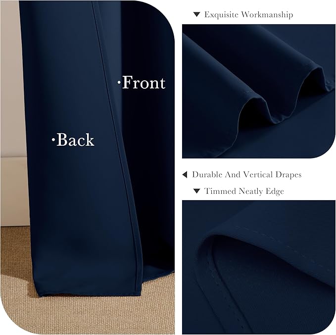 PONY DANCE Navy Curtains for Bedroom - Kids' Room Blackout Drapes Thermal Insulated Window Covering Room Darkening Privacy Protect, 42 x 63 Inches, Navy Blue, 2 PCs