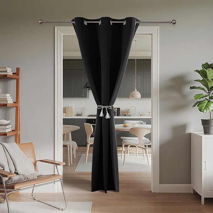 Joydeco Blackout Door Curtain for Doorway Privacy 108 Inches Long, Grommet Closet Curtain for Open Closet, Room Divider for Bedroom Living Room (Black, 52Wx108L, 1 Panel)