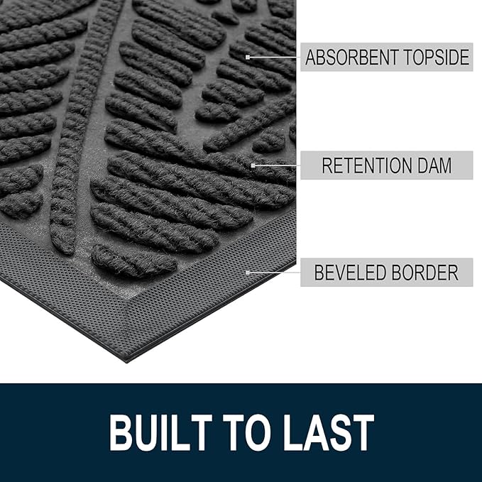 Colorxy Waterproof Doormat, Sturdy Natural Rubber Front Indoor Mat, Non Slip Low Profile Outdoor Door Mat, Stain and Fade Resistant Floor Mats, Easy Clean Patio Entry Mat, 59''x36'', Light Grey