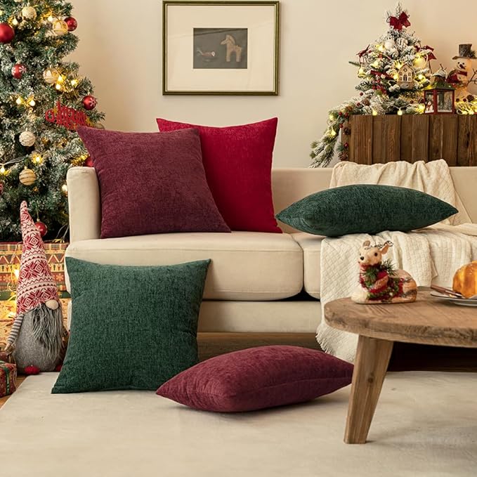 MIULEE Pack of 2 Red Couch Throw Pillow Covers 20x20 Inch Soft Polyester Chenille Pillow Covers for Sofa Living Room Solid Dyed Pillow