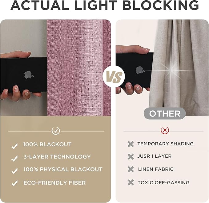 Joydeco Blackout Curtains for Bedroom - 100% Light Blocking 2 Panels Set Pink Drapes 66" W x 108" L, Thermal Insulated Room Darkening Curtains, Linen Textured for Living Room, Rod Pocket & Back Tabs