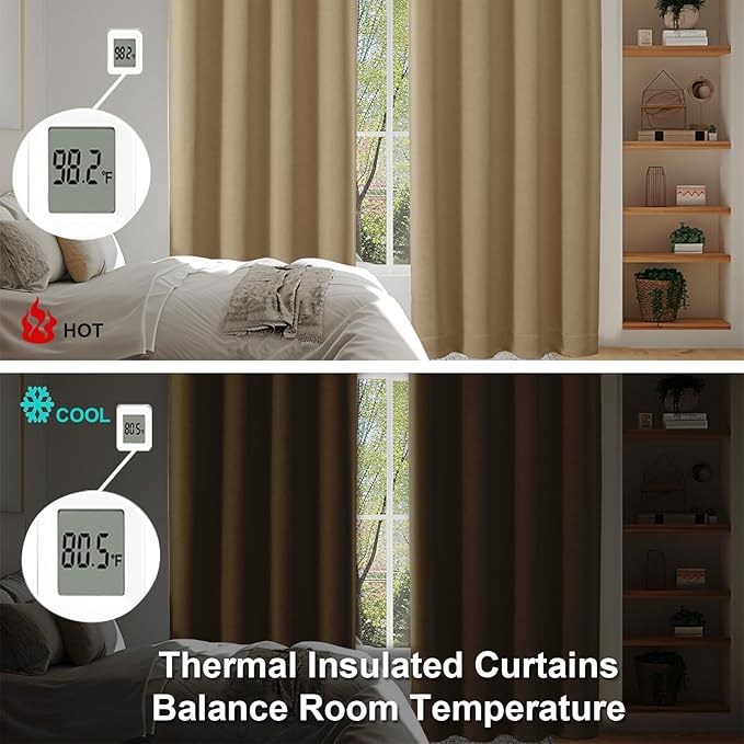 Simplebrand Ava Taupe Short Blackout Curtains for Bedroom 45 Inches Long 2 Panels Set, Solid Thermal Insulated, Energy Saving Window Treatment Curtains Blackout Drapes, W40 x L45 Inch, Taupe
