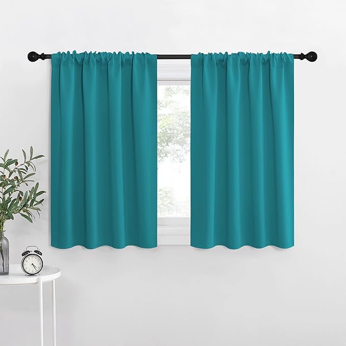 NICETOWN RV Blackout Curtains for Camper Windows, Peacock Blue, 29" Wide by 40" Long, 2 PCs, Short Blackout Curtains & Drapes, Thermal Insulated Blackout Curtain Panels for Kids Room, Play Room