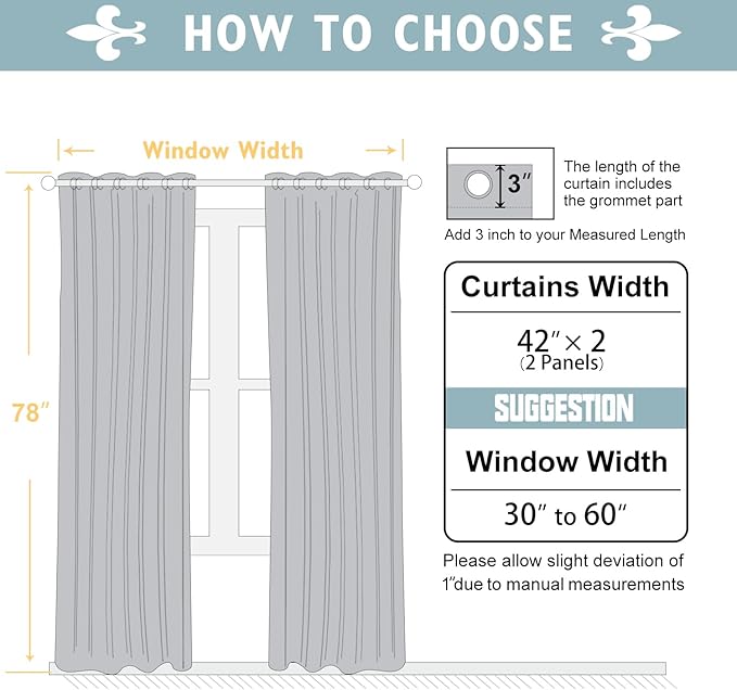 ChrisDowa Blackout Curtains 78 inches Long for Bedroom - 2 Panels Set Grommet Thermal Insulated Room Darkening Curtains for Living Room (Grey, 42 x 78 Inch)