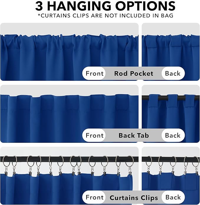 Deconovo Rod Pocket and Back Tab Blackout Curtains for Bedroom Solid Room Darkening Curtains 42Wx63L Inch Royal Blue 2 Panels