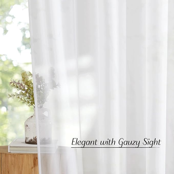 NICETOWN Voile White Sheer Curtains 84 inches Long for Sliding Glass Door, Grommet Casual Airy & Elegant Extra Wide Window Treatments for Bedroom/Living Room, W66 x L84, 2 Panels