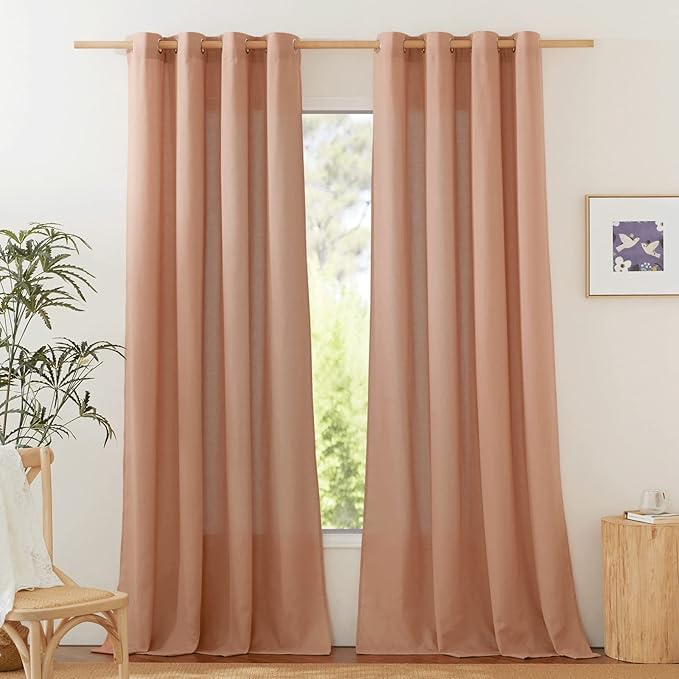 NICETOWN Rustic Linen 132 inch Long Curtains for Living Room, Grommet Privacy Added Thick Linen Weave with Light Filter Window Curtains & Drapes for Bedroom, Terracotta, W55 x L132, 2 Panels