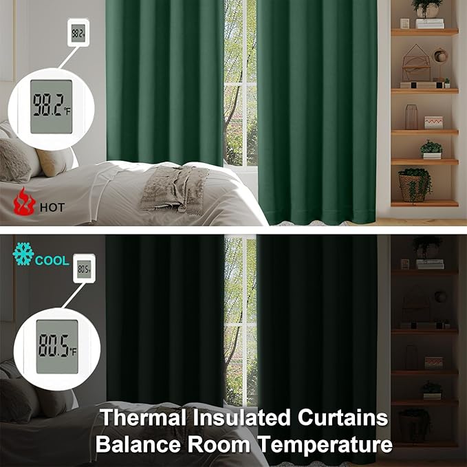 Simplebrand Ava Ever Green Short 24 Inches Blackout Curtain 2 Panels Set, Half Window Rod Pocket Privacy Curtain Tiers for Kitchen, Curtains Blackout for Bathroom Shades, W30 x L24 Inch, Ever Green