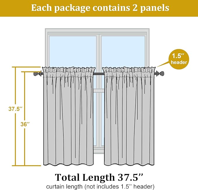 OWENIE Short Sheer Curtains 36 Inches 2 Panels Set - Kitchen Tiers Valances Curtains Light Filter Rod Pocket Voile Cafe Curtains for Kitchen Bathroom Small Half Window, 42 in W x 36 in L, Ivory