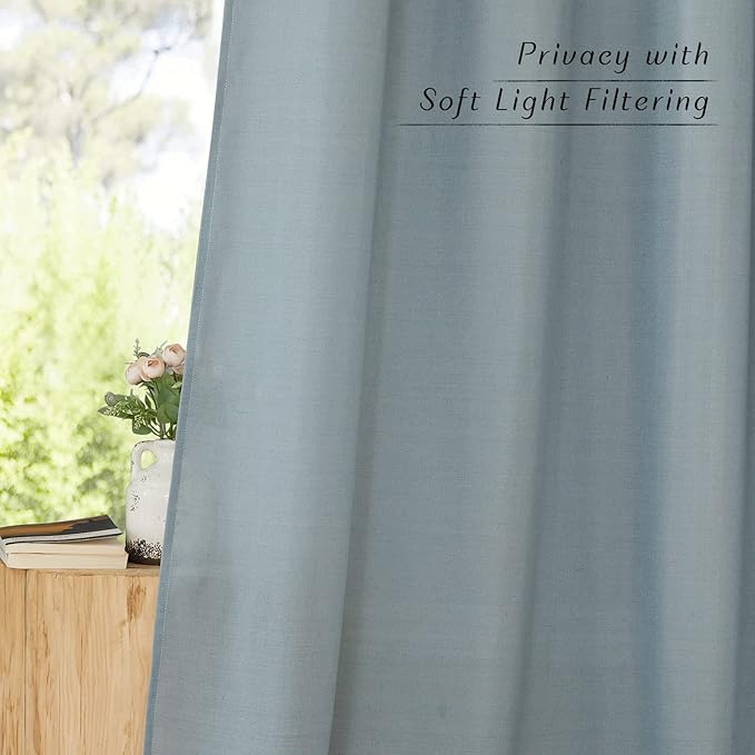 NICETOWN Linen Curtains 96 inches Long for Living Room, Grommet Semi Sheer Drapes Linen Weave Window Treatments Privacy Added with Light Filtering for Bedroom, Stone Blue, W34 x L96, 2 Panels