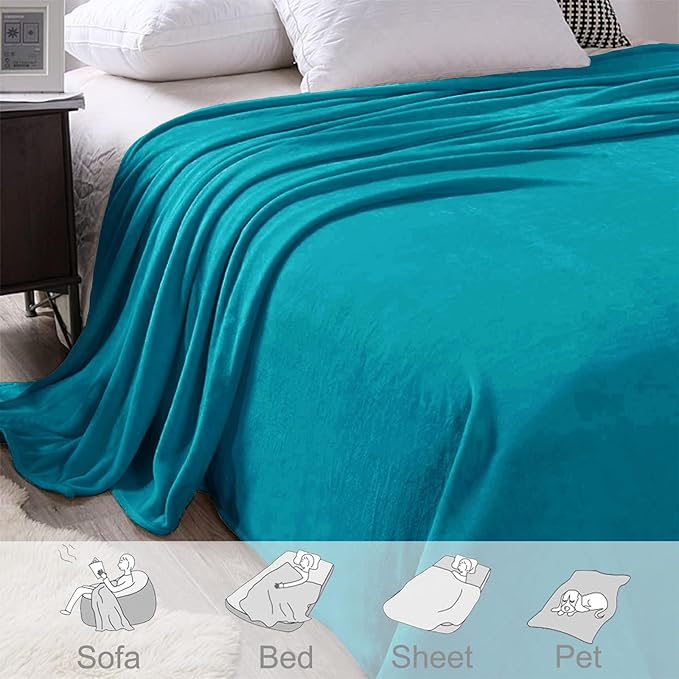 Exclusivo Mezcla Fleece Teal Throw Blanket for Couch, Sofa, Super Soft and Warm Blankets, All Season, Cozy, Plush, Lightweight, 50x60 Inches
