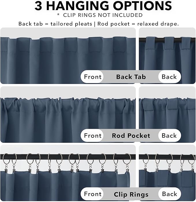 Deconovo Blackout Curtains, Thermal Insulated, W70 x L63 2 Panels, Back Tab, Machine Washable, Room-Darkening Drapes for Bedroom/Living Room Stone Blue