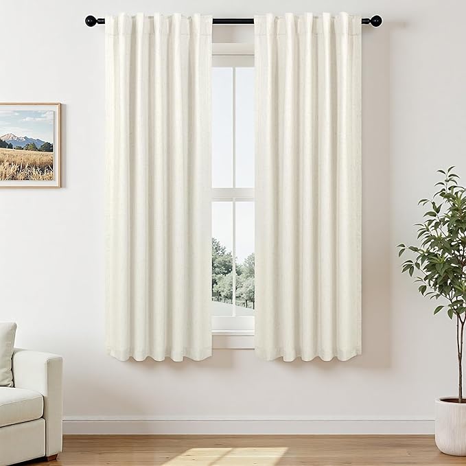 Pitalk Nursery Curtains for Girls Room Linen Black Out Back Tab Rod Pocket Cream Blackout Curtains 2 Panels 63 Inch Length for Baby Teen Boys Bedroom Dorm Short Window Off White Wide 38 x 63 Long