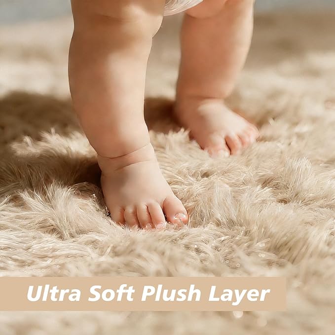 9x12 Fluffy Area Rugs for Living Room,Large Fuzzy Shag Area Rug for Bedroom,Beige Soft Non-Shedding Indoor Plush Carpet for Kids Bedroom Nursery Home Decor