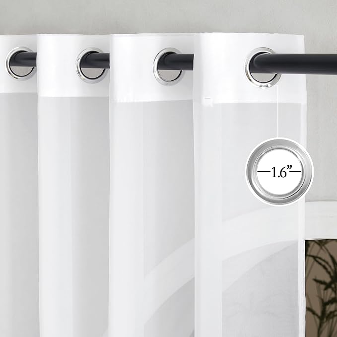 NICETOWN Sheer White Sliding Door Curtains for Bedroom, Grommet Elegant Soft Voile Sheer Textured Airy & Breathable Window Treatments for Patio Door/French Door, W66 x L96, 2 Panels