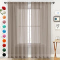 SpaceDresser Basic Rod Pocket Sheer Voile Window Curtain Panels Taupe 1 Pair 2 Panels 52 Width 96 Inch Long for Kitchen Bedroom Children Living Room Yard（Taupe, 52W x 96L）
