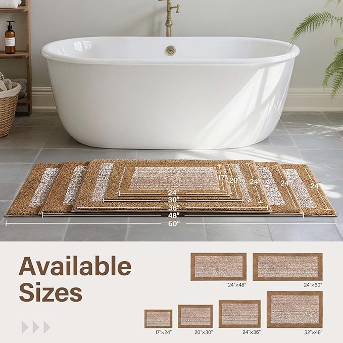 Bathroom Rugs 24x17 Non Slip Washable, Coffee Bath Mat for Bathroom Floor Tub, Soft Absorbent Quick Dry Mats for Shower, Bathtub,Home Decor