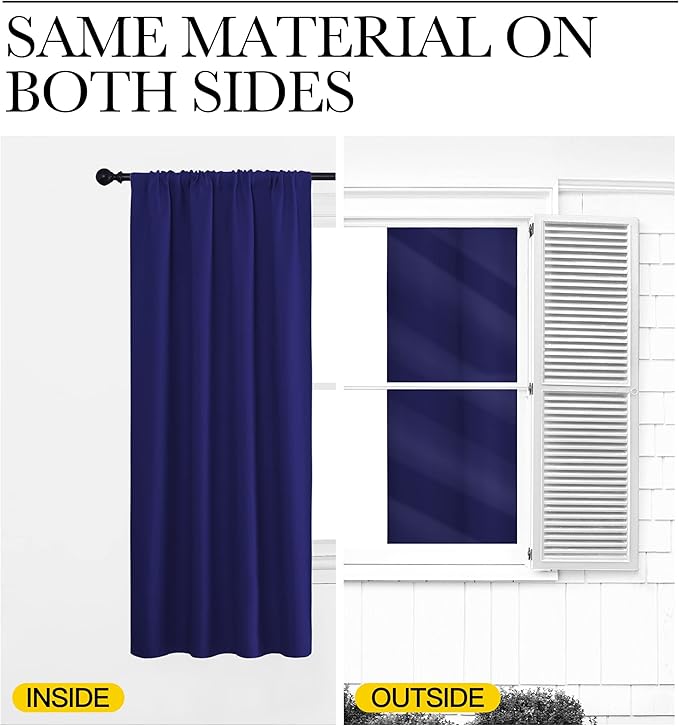 NICETOWN RV Blackout Curtains for Camper Windows, Navy Blue, 42" x 36", Set of 2, Kitchen Curtains, Short Blackout Drapes, Thermal Insulated Rod Pocket Window Treatment Draperies for Nursery