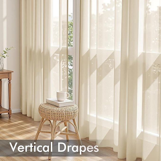 MIULEE Cream Sheer Curtains 102 Inches Long, 4 Panels Set, Light Filtering Rod Pocket Voile Drapes for Living Room and Bedroom, Airy Soft Fabric Window Treatments, 42 x 102 Inches