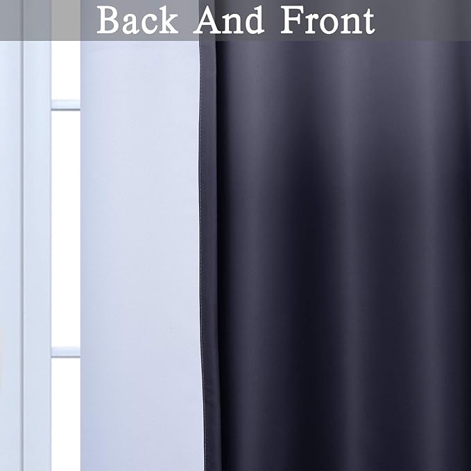 Gradient Color Ombre Blackout Curtains Black Thickening Polyester Eyelet Top Panels Thermal Insulated Grommet Window Treatment Drapes for Living Room/Bedroom (Black, 52W x 72L / 2 Panels)