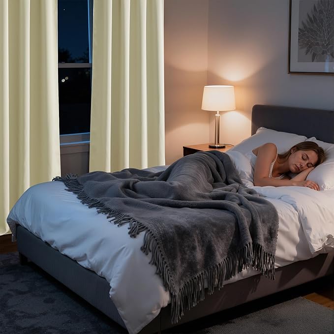 RYB HOME Bedroom Blackout Curtains 84 inches Long, 100% Blackout Thermal Insulated Noise Reducing Curtains for Living Room Nursury, 42 inches Wide by 84 inches Long, Beige