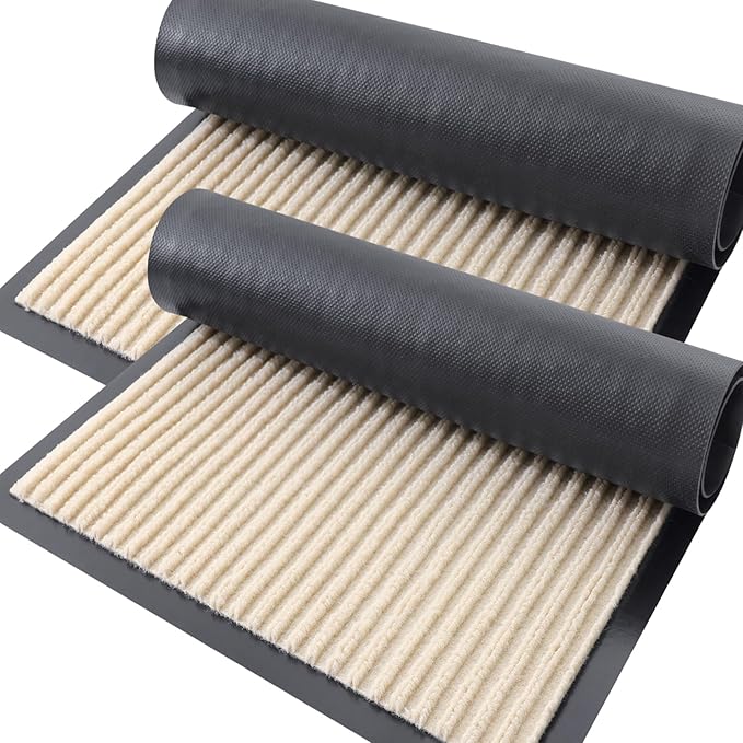 OLANLY Front Door Mat Indoor Outdoor Entrance, 2-Pack 59 x 34 Inch, Waterproof Heavy Duty Doormat, Fade Resistant, Low Profile, Easy Clean Patio Porch Welcome Floor Mats for Entry, Beige