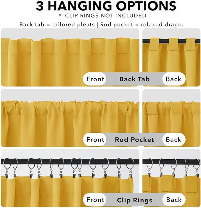 Deconovo Back Tab and Rod Pocket Blackout Curtains for Living Room - 42Wx84L Inch, Mellow Yellow, 2 Panels, Thermal Insulated Light Blocking Curtains