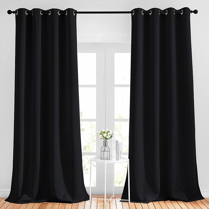NICETOWN Patio Blackout Curtain Shades - Summer Home Decoration Thermal Insulated Grommet Blackout Draperies/Drapes for Kitchen (2 Panels, 52 inches x 95 inches,Black)
