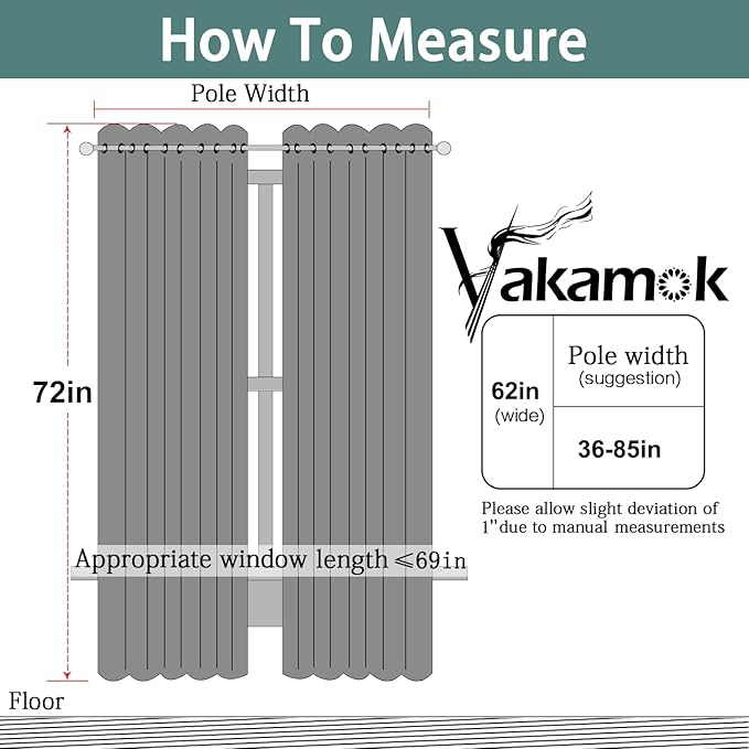 Yakamok Blackout Curtains Room Darkening Thermal Insulated Window Panels,Solid Grommet Top Drapes for Bedroom/Living Room(62Wx72L, Light Grey, 2 Panels)