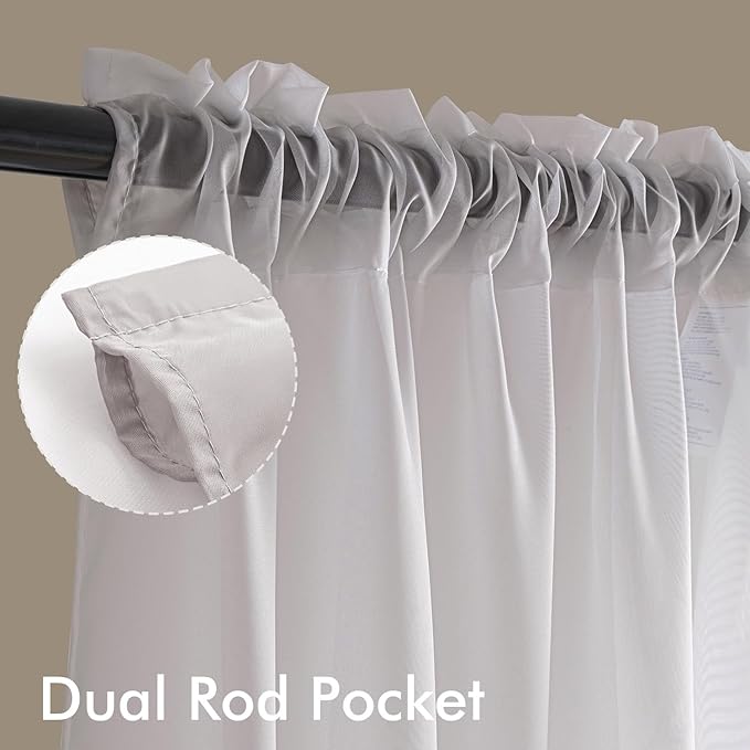 MIULEE Greyish Lilac Sheer Curtains 72 Inches Long, 4 Panels Set, Rod Pocket Light Filtering Window Drapes for Bedroom and Living Room, Elegant Airy Fabric, 42 x 72 Inches