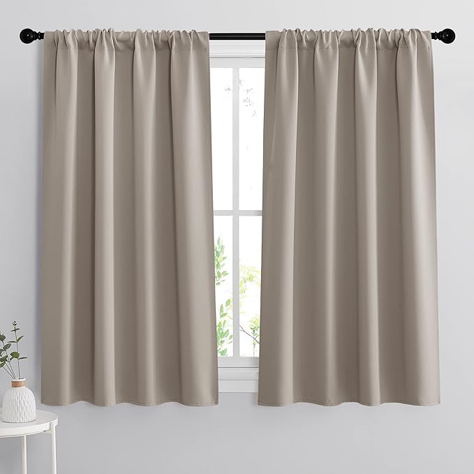 RYB HOME 54 inch Blackout Curtains for Living Room, Rod Pocket Thermal Insulated Small Window Drapes Room Darkening Shades for Bedroom Studio Dorm, W 42 x L 54 inch, Set of 2 Panels, Sand