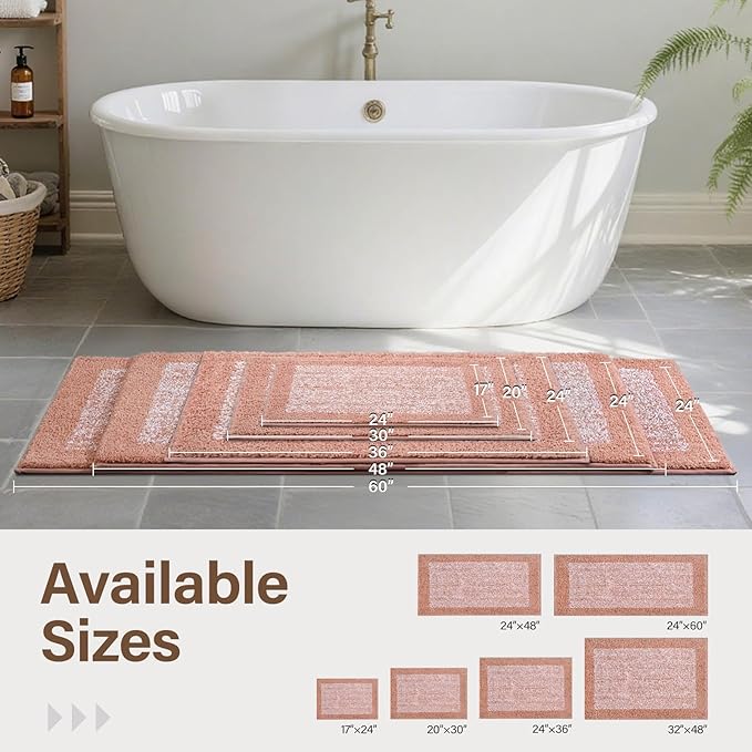 70x24 Long Bathroom Rugs Washable Non Slip, Pink Bath Mat for Bathroom Floor Tub, Soft Absorbent Quick Dry Mats for Shower, Bathtub,Home Decor