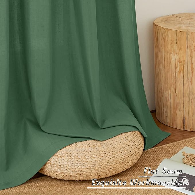 NICETOWN Linen Flax Semi Sheer Curtains 92" Length, Grommet Window Treatments Privacy Added with Light Penetration Vertical Drapes for Loft/Home Office, Olive Green, W55 x L92, 2 Panels