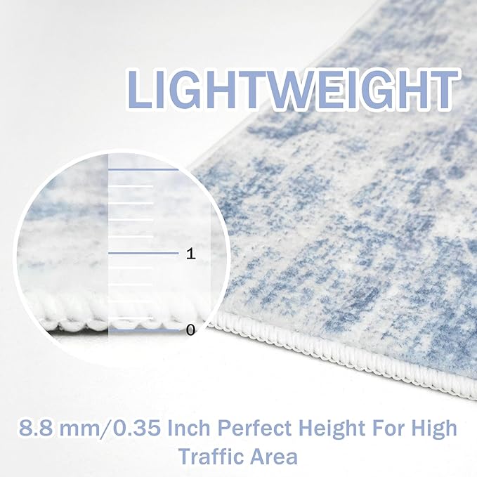 IOHOUZE Abstract Runner Rug 2x8 Ft Washable Runners for Hallways, Non Slip Kitchen Runner Printed Faux Wool Entryway Runner Indoor, Modern Floor Carpet for Hall Kitchen Bedroom, Light Blue Grey
