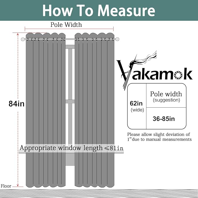 Yakamok Dove Grey Room Darking 84 Inch Length 2 Panel Sets for Livingroom Dining Room Darkening Thermal Insulated Bay Window Hotel Modern Elegant Black Out Sunblock Curtins/Bedroom,62 x 84 Inches