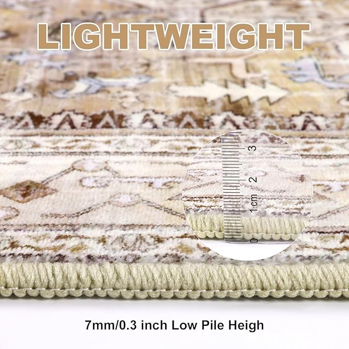 Yamaziot Washable Runner Rug, 3x10 Non-Slip Boho Vintage Hallway Rug with Rubber Backing, Low Pile Faux Wool Distressed Carpet Runner for Bedroom, Kitchen, Laundry, Entrance