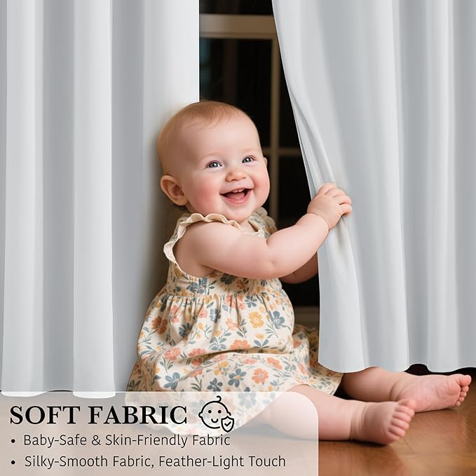 RYB HOME White 100% Blackout Curtains, Short Thermal Insulated Heat & UV Blocking Total Room Darkening Privacy Drapes for Small Window, Width 34 by Length 48, White, 2 Panels