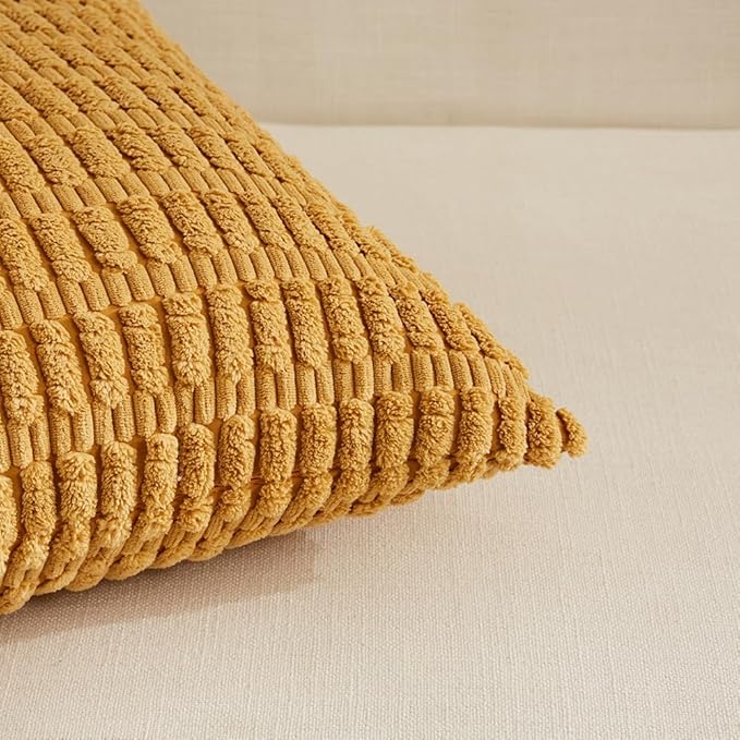 Fancy Homi 4 Packs Fall Boho Long Lumbar Decorative Throw Pillow Covers 14x24 Inch for Couch Bed Sofa, Aesthetic Modern Farmhouse Home Decor, Soft Striped Corduroy Rectangle Cushion Case 35x60 cm