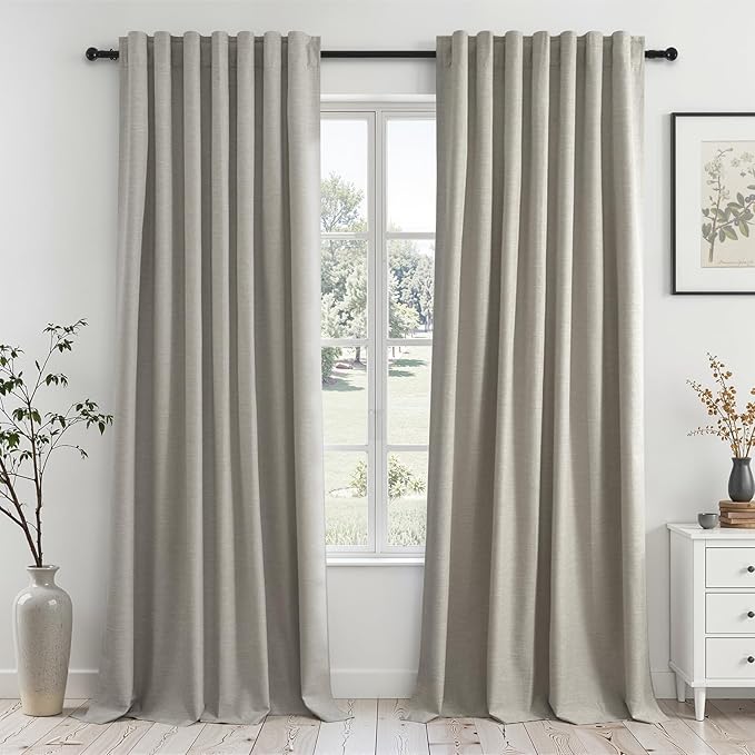 102 inch blackout curtains for Sliding door 2 Panels 100% Blackout Linen texture Window Drapes with Back Tab Rod Pocket Light Blocking Thermal Insulated Curtains for Bedroom Living Room Flax Grey