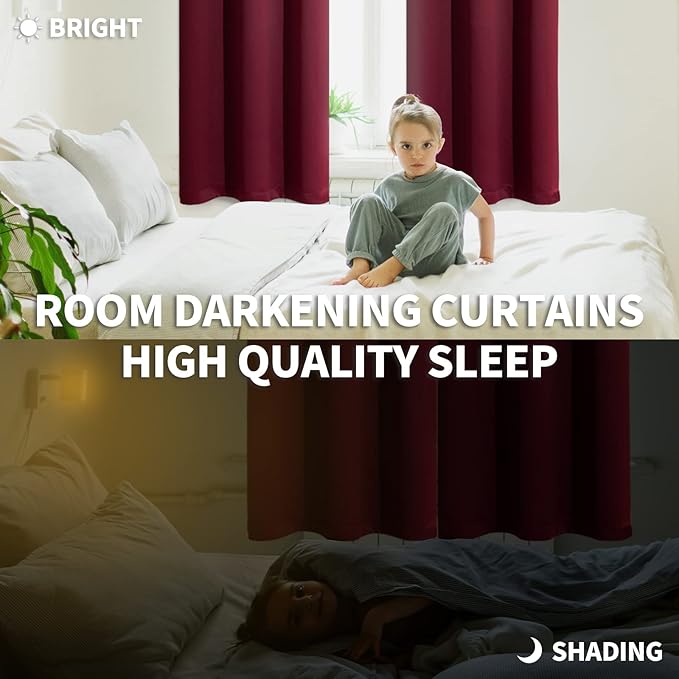 BGment Blackout Curtains for Bedroom - Grommet Thermal Insulated Room Darkening Curtains for Living Room, Set of 2 Panels (52 x 54 Inch, Burgundy)