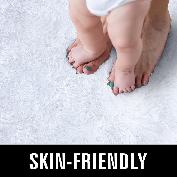 TWINNIS Super Soft Shaggy Rugs Fluffy Carpets 6x9 Feet, Indoor Modern Plush Area Rugs for Living Room Bedroom Kids Room Nursery Home Decor, Upgrade Anti-Skid Rectangular Fuzzy Rug, White