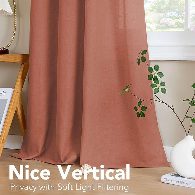 H.VERSAILTEX Living Room Linen Curtains Home Decorative Nickel Grommet Curtains Privacy Added Energy Saving Light Filtering Window Treatments Draperies for Bedroom, Terracotta, 2 Panels, 52 x 63 Inch