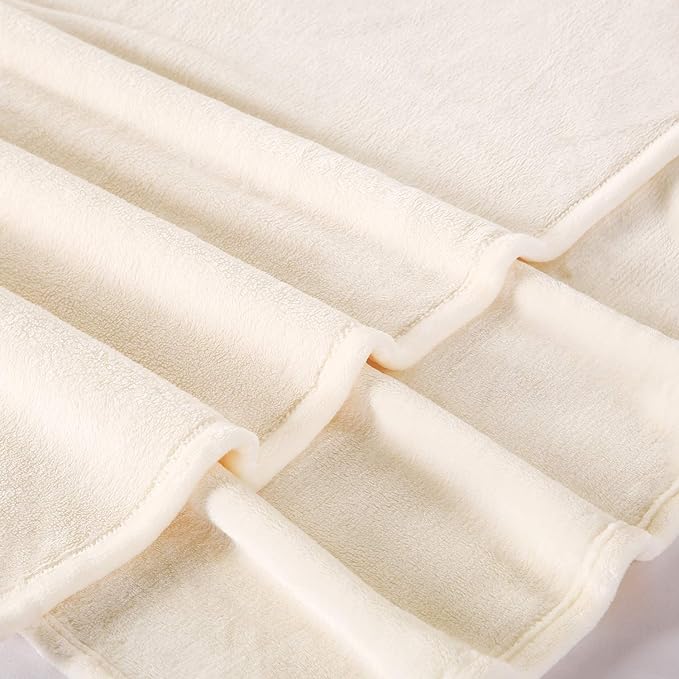 TASTHROW Large Flannel Fleece Throw Blanket, 60×80 Inch - Cozy Lightweight Thick Blanket - All Seasons Suitable for Women, Men and Kids (Cream White)