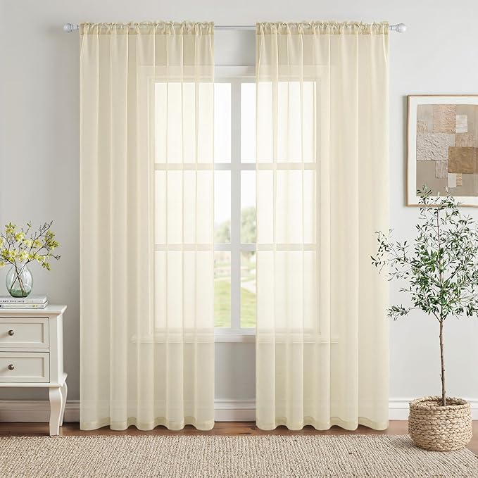 MIULEE 2 Panels Solid Color Light Cream Sheer Window Curtains Elegant Window Voile Panels/Drapes/Treatment for Bedroom Living Room (54 X 72 Inches Light Cream)